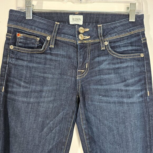 Hudson Ginny Crop Straight With Cuff Dark Wash Low Waist Flap Back Pockets - Picture 3 of 11